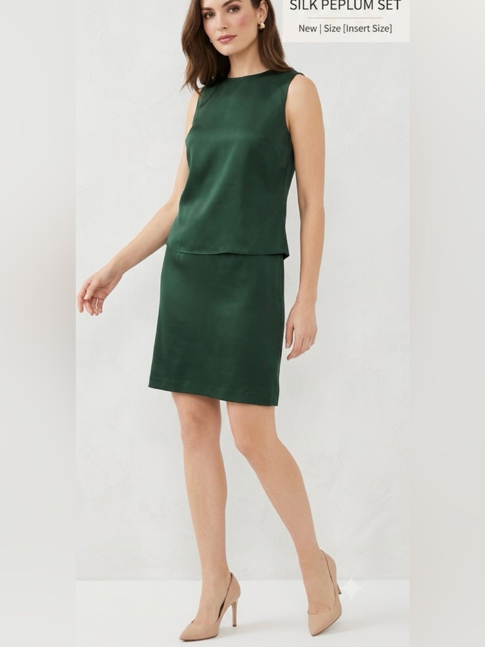 Classic Ann Taylor 2 Pc Green Women's Size 4 100% Silk Top and Skirt